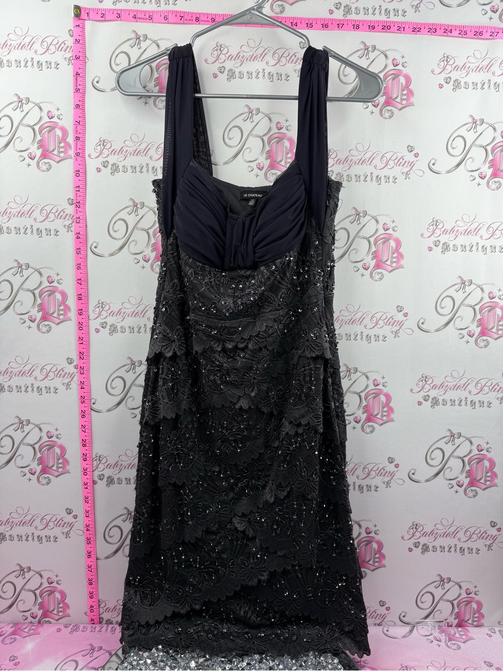 le chateau sequin beaded dress grey navy Beaded Lace Midi Dress